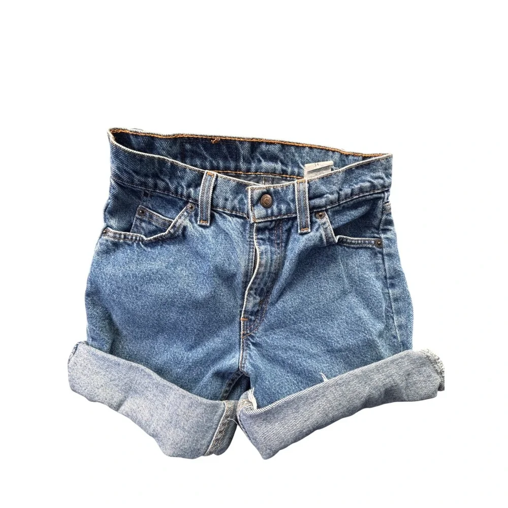 Levis 562 Loose Fit Blue Denim Shorts Kids Size 14 Vintage Made in USA Cut Off
